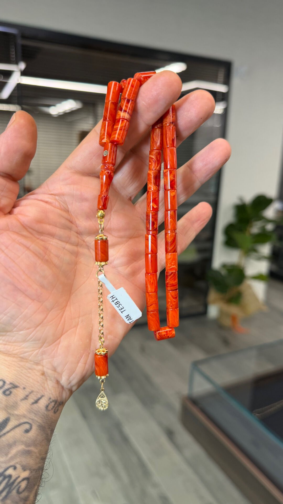 14 K Altın Püsküllü Kehribar Tesbih