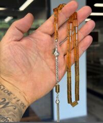 Gümüş Püsküllü Ateş Kehribar Tesbih - Usta İşi