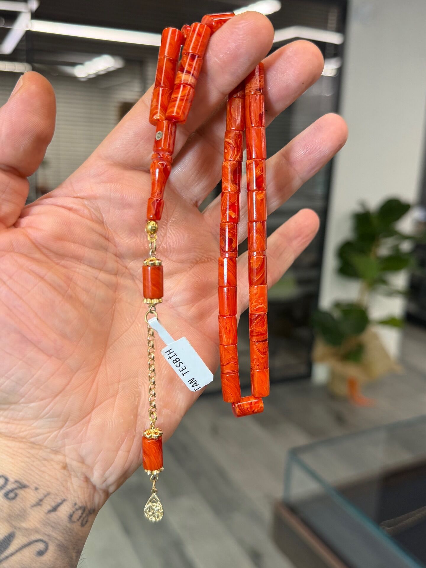 Altın Püsküllü Usta İşi Kehribar Tesbih