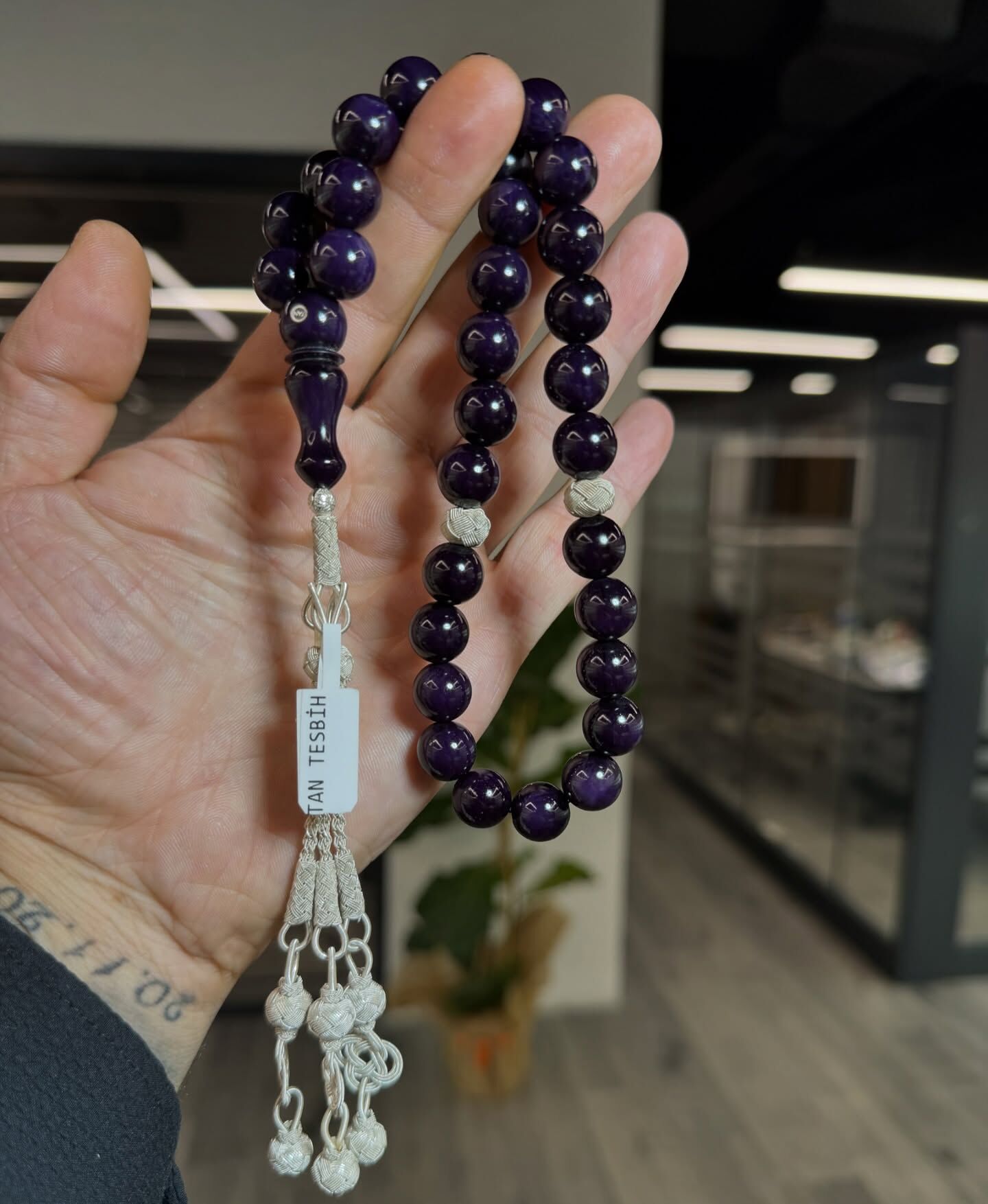 Gümüş Kazaz Püsküllü Ateş Kehribar Tesbih