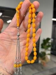 Gümüş Püsküllü Usta İşi Kehribar Tesbih