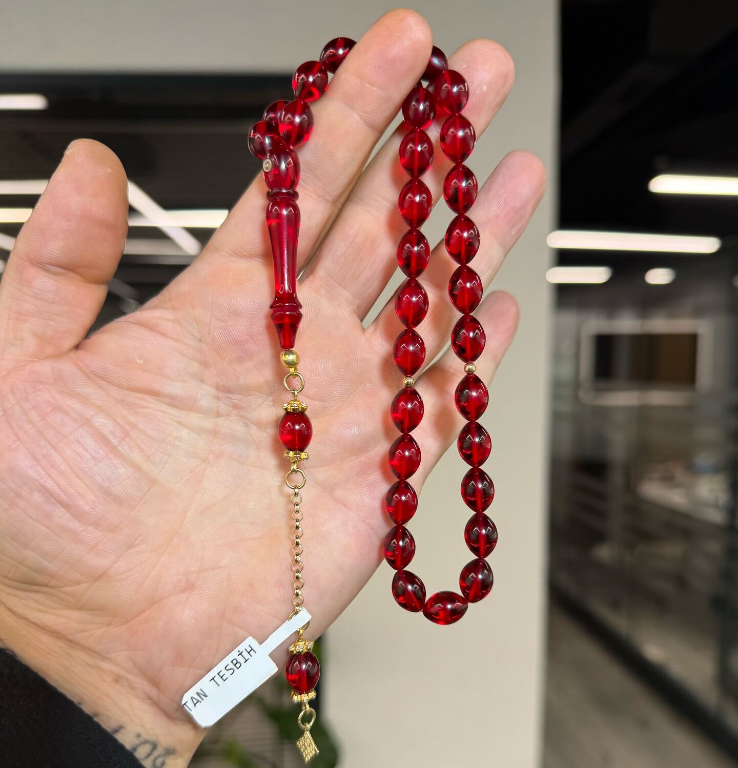 Altın Püsküllü Usta İşi Kehribar Tesbih