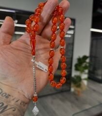 Gümüş Püsküllü Usta İşi Kehribar Tesbih