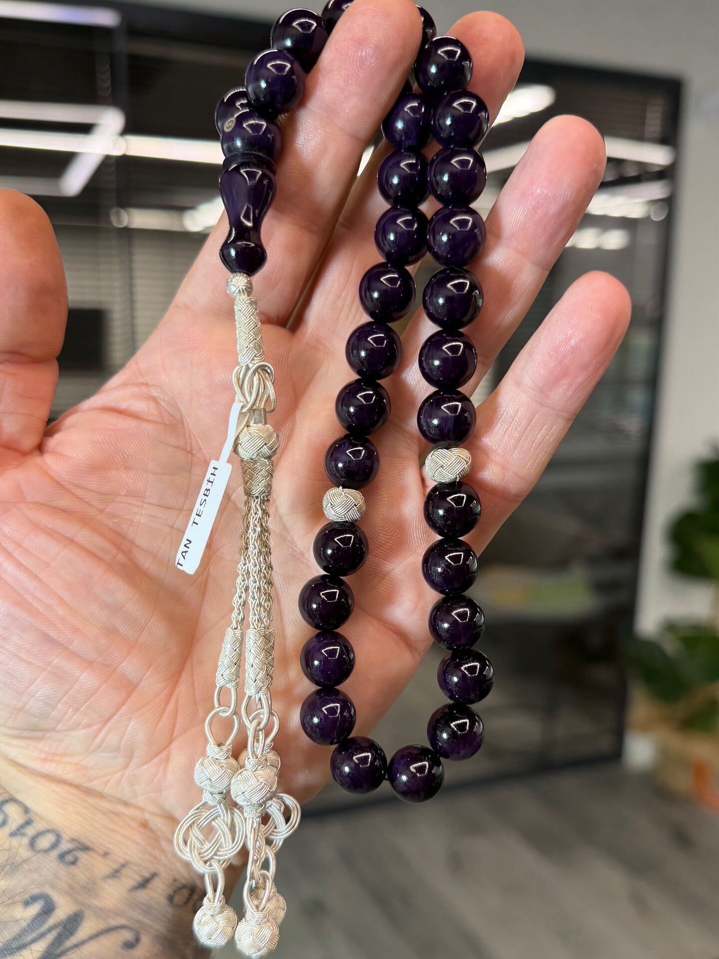 Gümüş Kazaz Püsküllü Ateş Kehribar Tesbih