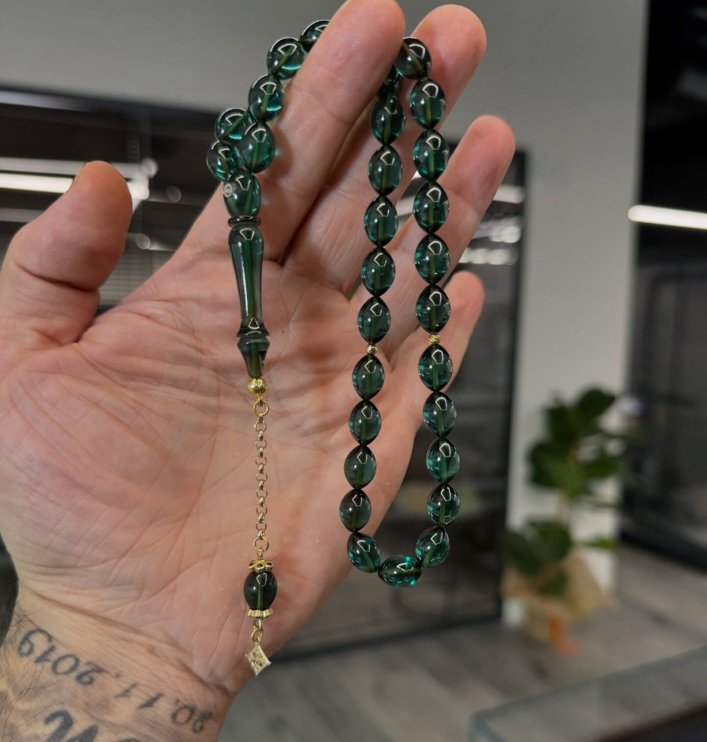 14K Altın Püsküllü Usta İşi Kehribar Tesbih