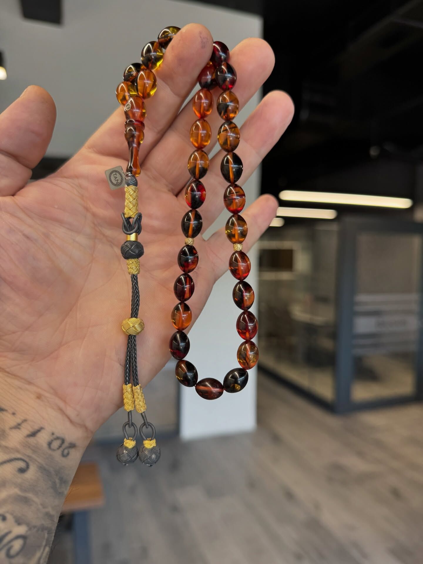 Kazaz Gümüş Takımlı Usta İşçilikli Kehribar Tesbih