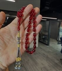 Kazaz Gümüş Püsküllü Ateş Kehribar Tesbih