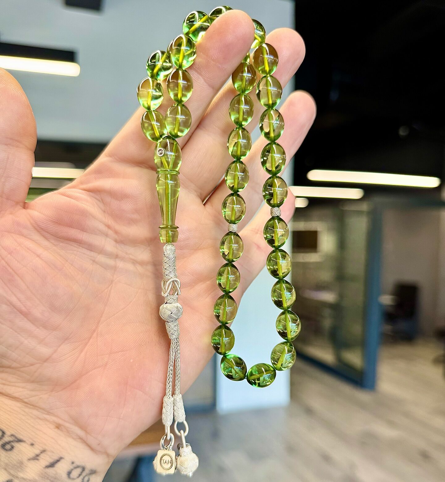 Kazaz Gümüş Püsküllü Kehribar Tesbih