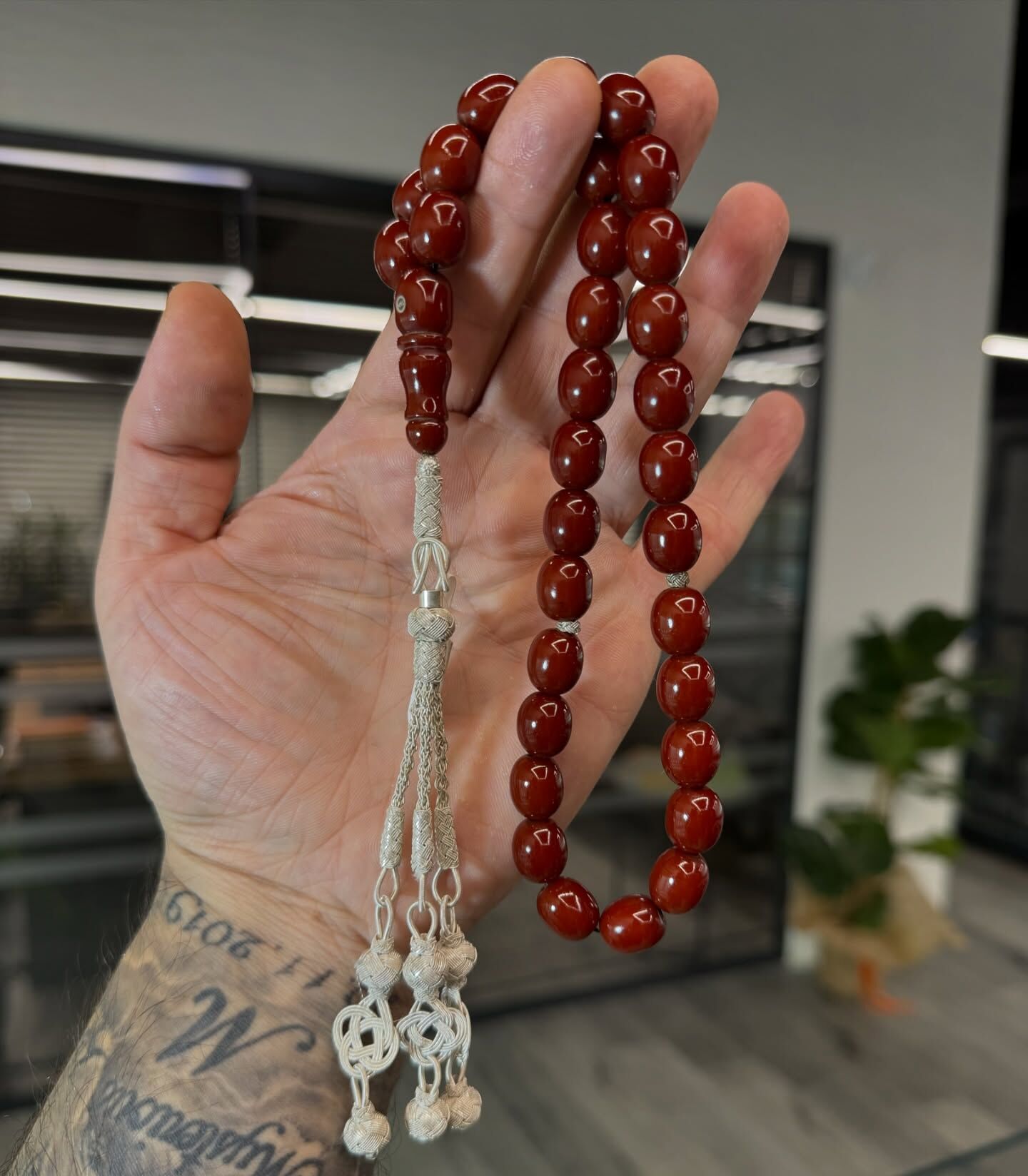 Kazaz Gümüş Püsküllü Kehribar Tesbih