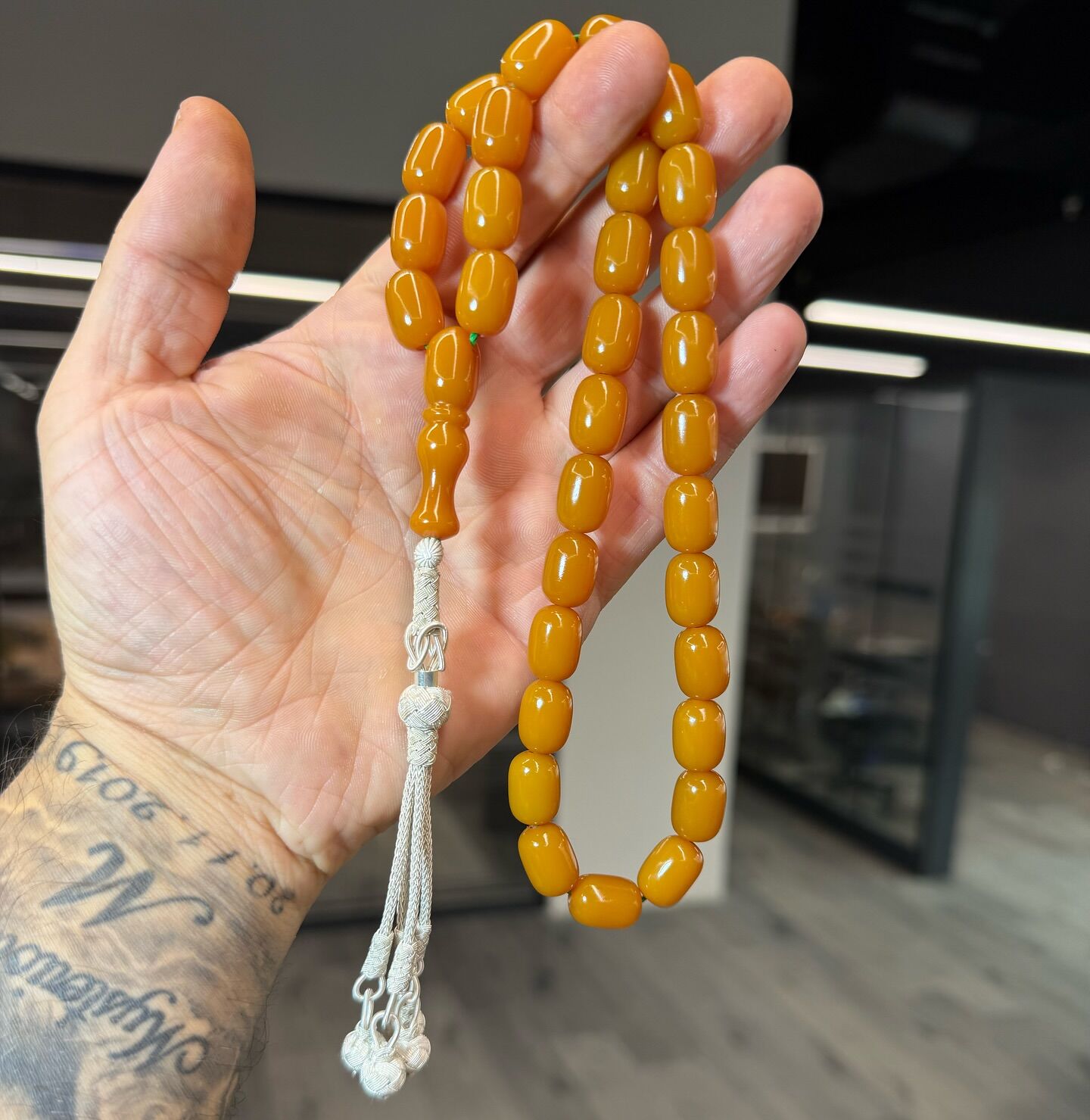 Kazaz Gümüş Püsküllü Kehribar Tesbih