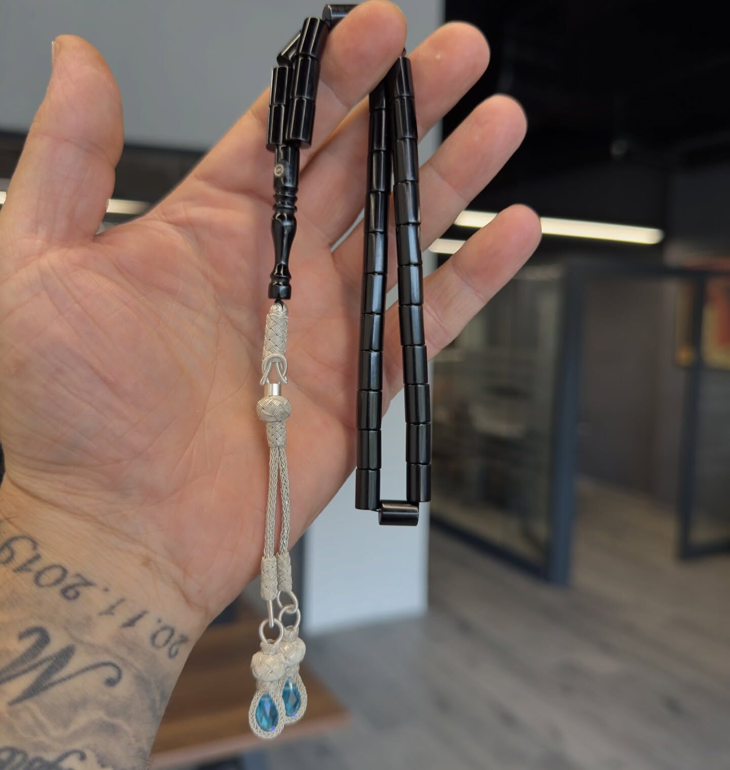 Kazaz Gümüş Püsküllü Kesme Model Kehribar Tespih