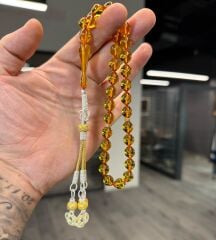 Kazaz Gümüş Püsküllü Kehribar Tesbih - Usta İşi