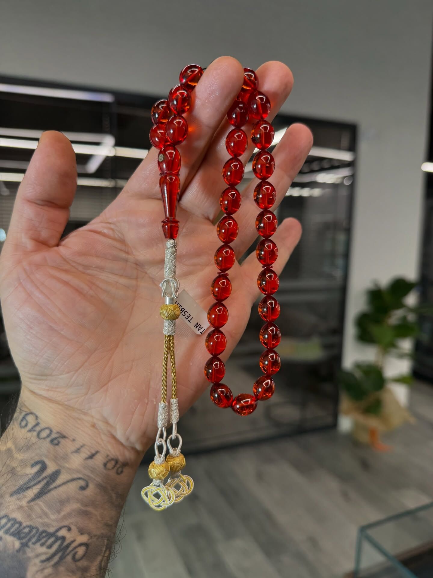 Kazaz Gümüş Takımlı Özel Usta İşçilikli Kehribar Tespih