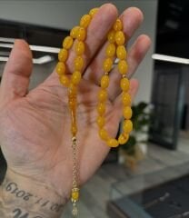 14K Altın Püsküllü Özel Usta İşi Kehribar Tesbih