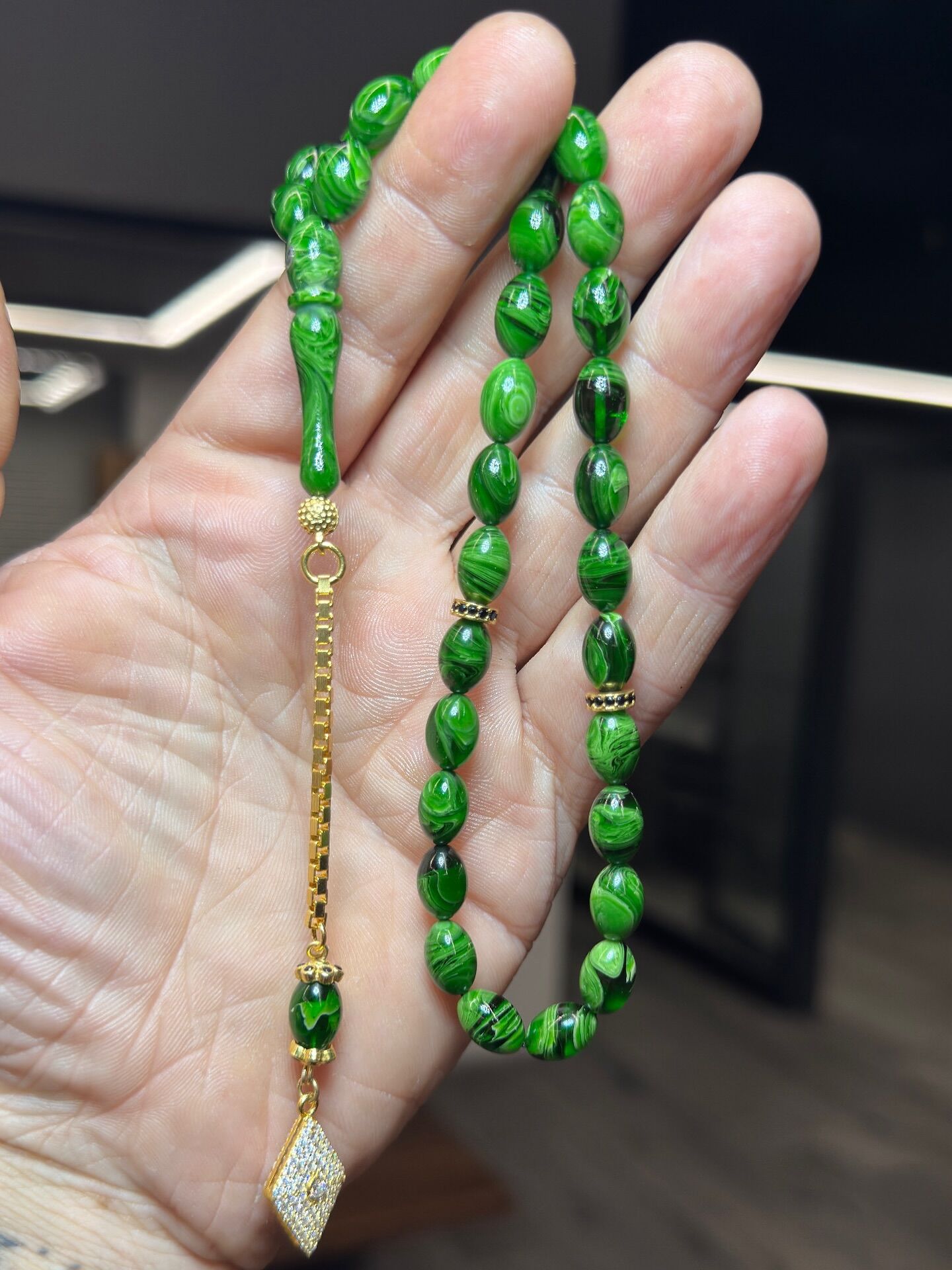 Gümüş Püsküllü Ateş Kehribar Tesbih