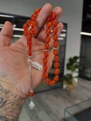 Gümüş Püsküllü Usta İşi Kehribar Tesbih