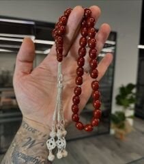 Usta İşçilikli Gümüş Takımlı Kehribar Tesbih