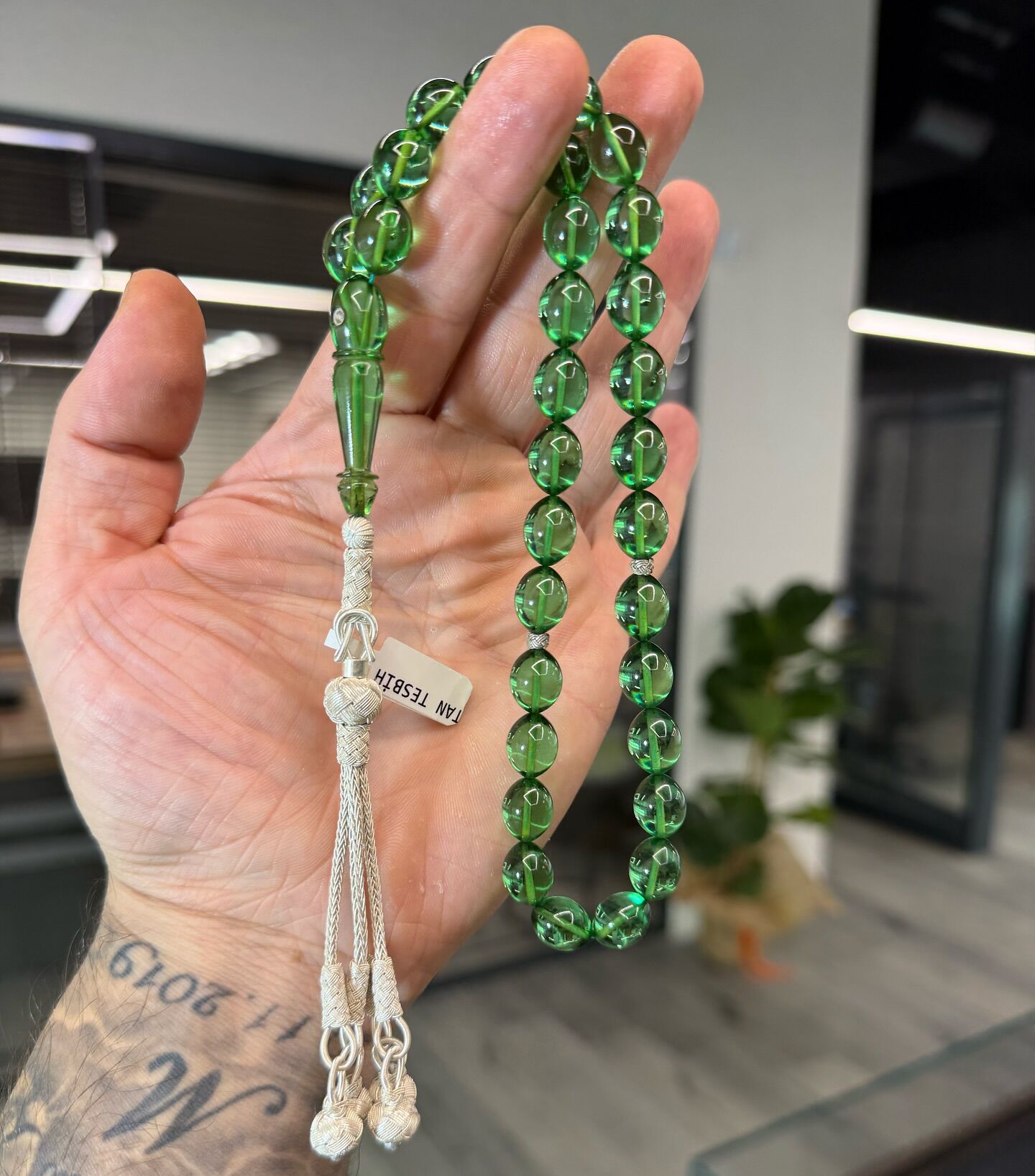 Kazaz Gümüş Püsküllü Kehribar Tesbih - Usta İşi