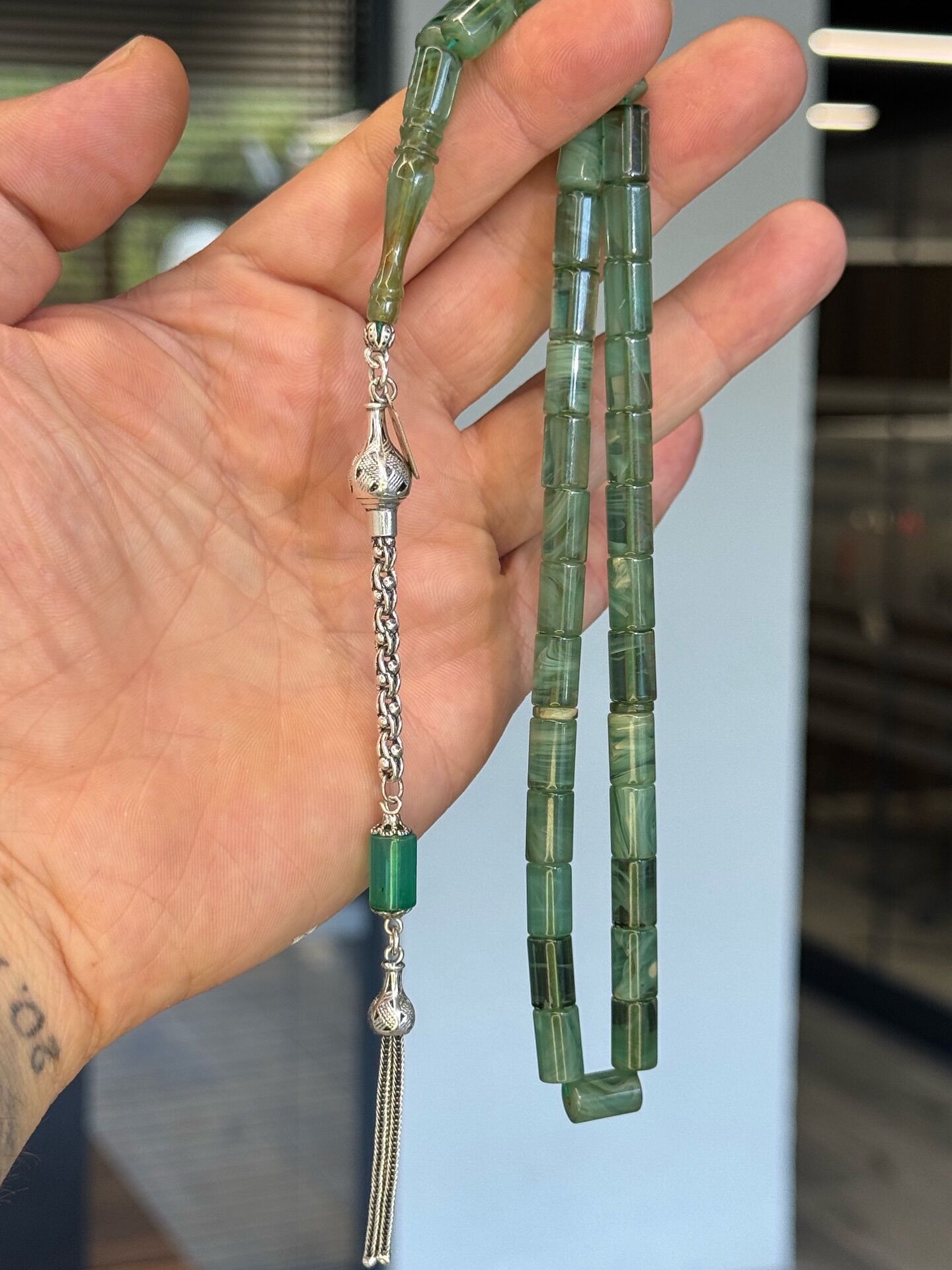 Gümüş Püsküllü Usta İşi Kehribar Tespih