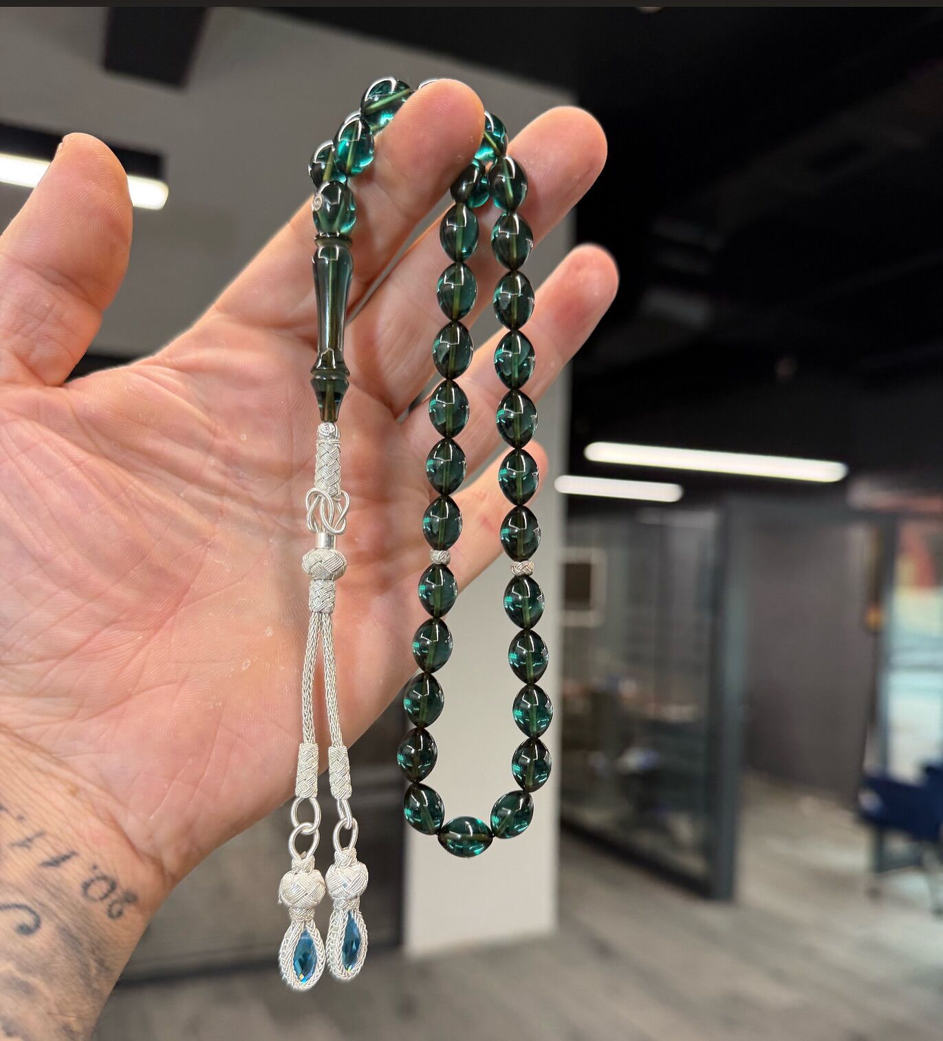 Kazaz Gümüş Püsküllü Kehribar Tesbih