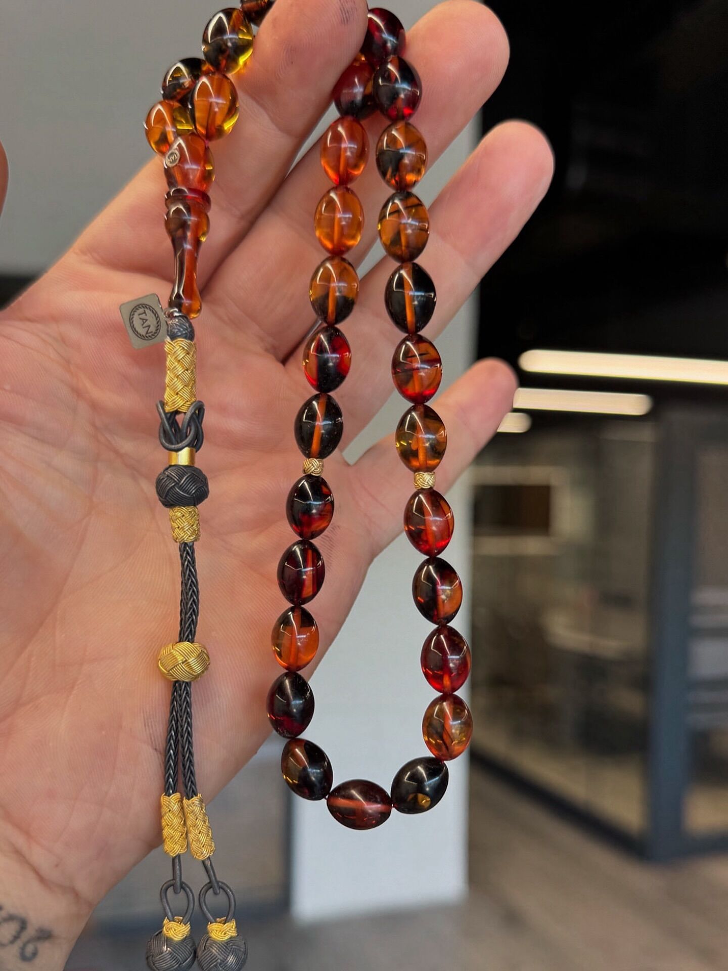 Gümüş Takımlı Usta İşçilikli Kehribar Tesbih