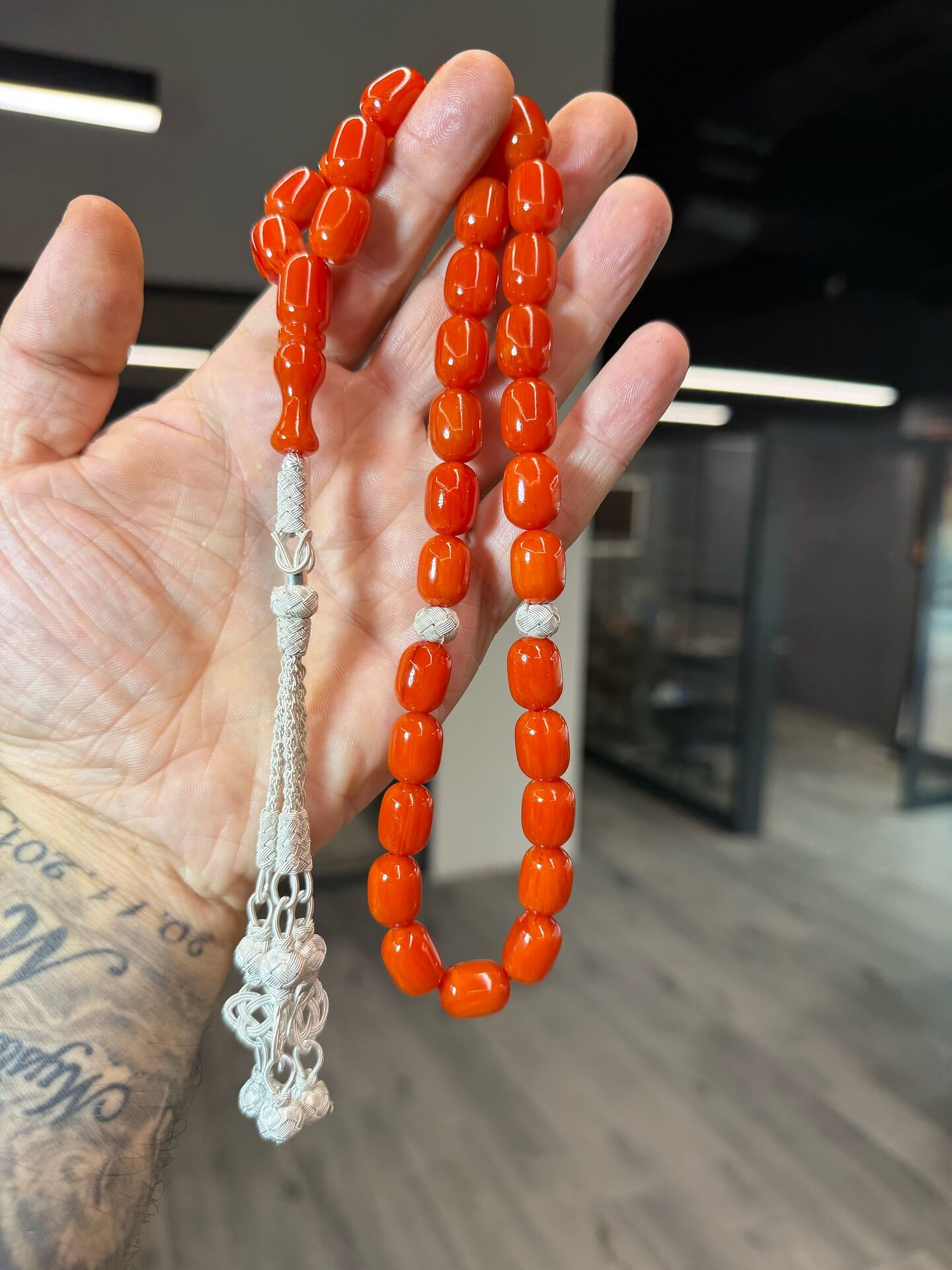 Kazaz Gümüş Takımlı Kehribar Tespih