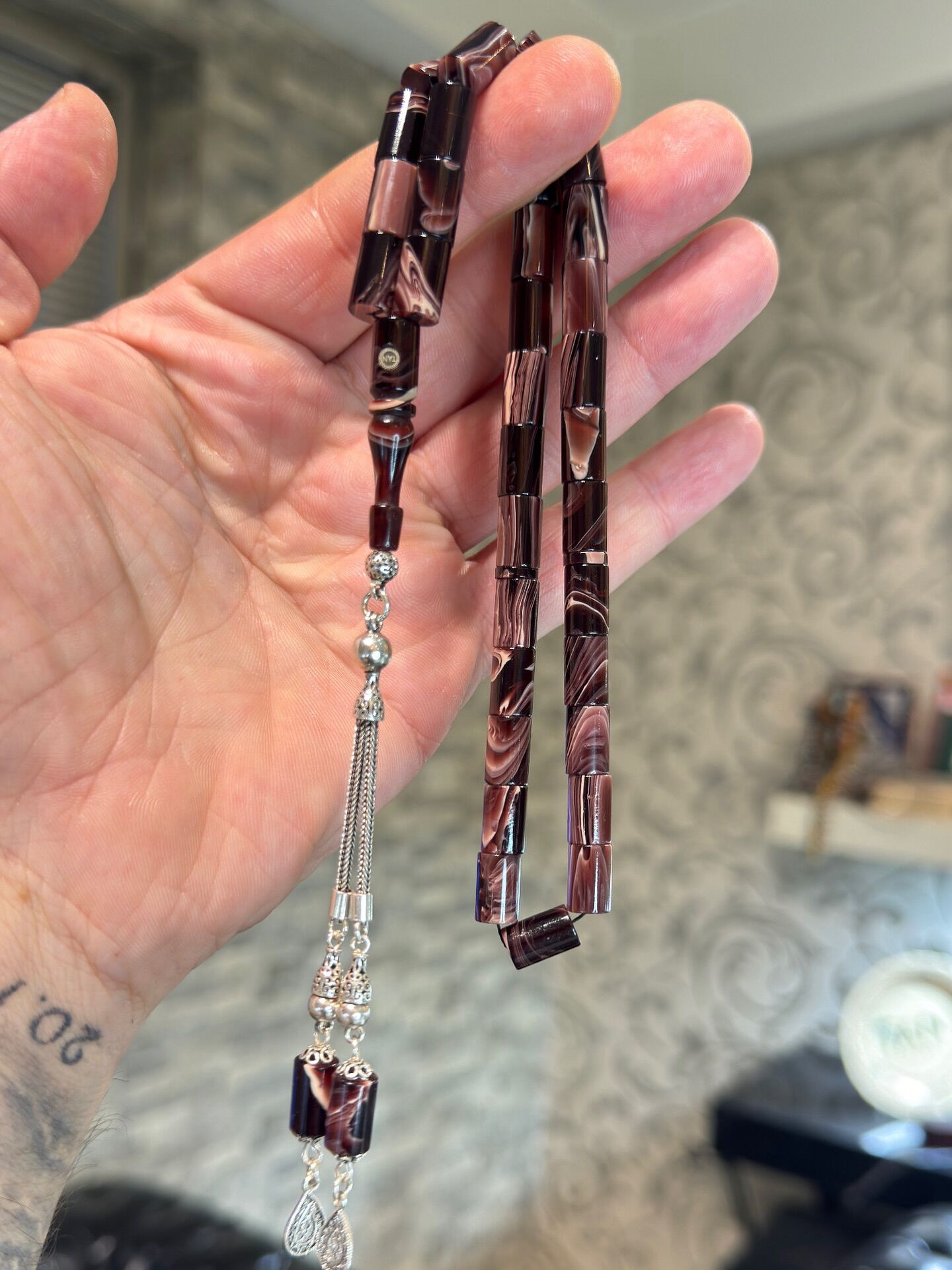 Gümüş Detaylı Usta İşi Kehribar Tespih