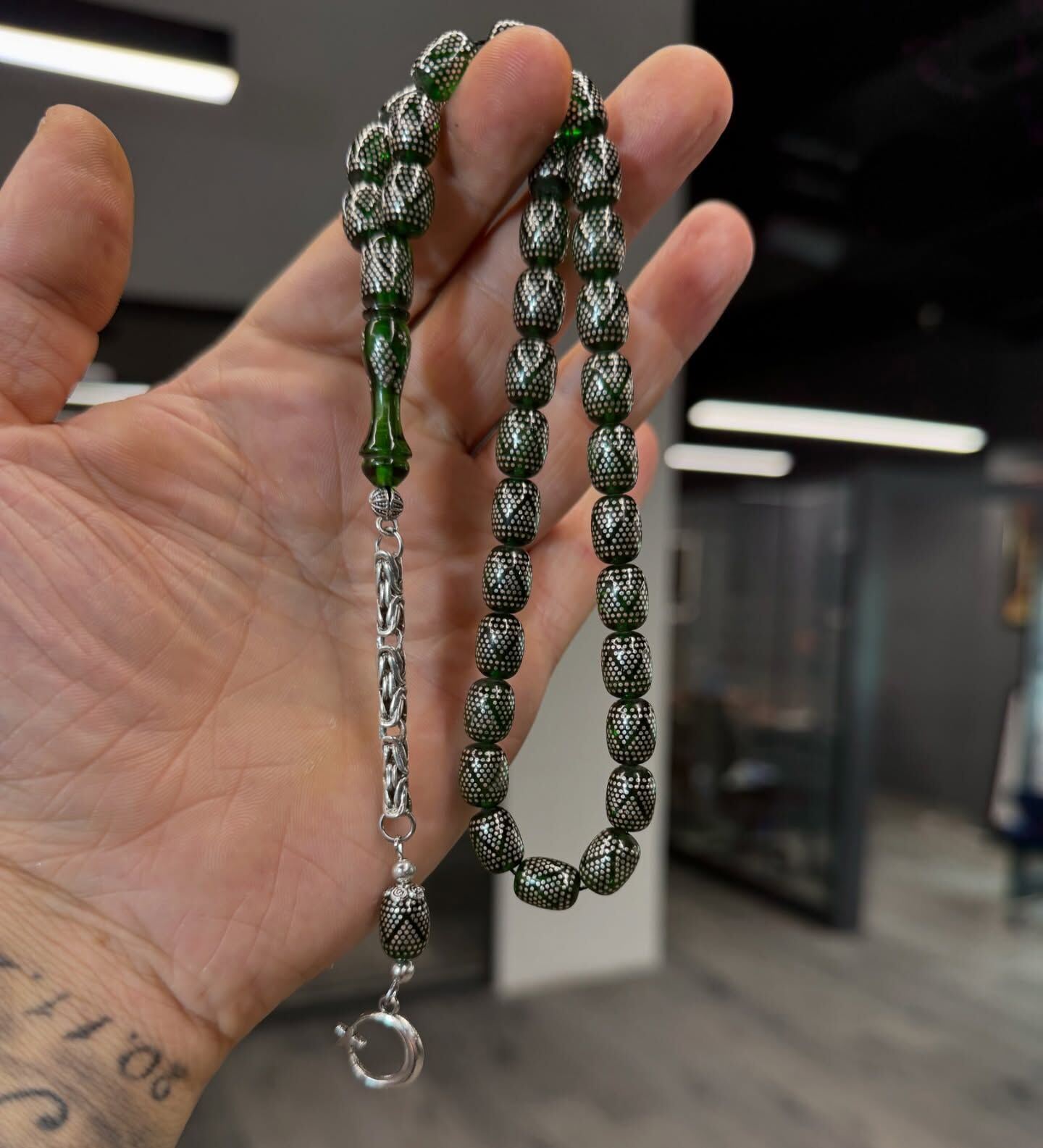 Kapsül Model Gümüş İşçilikli Kehribar Tesbih