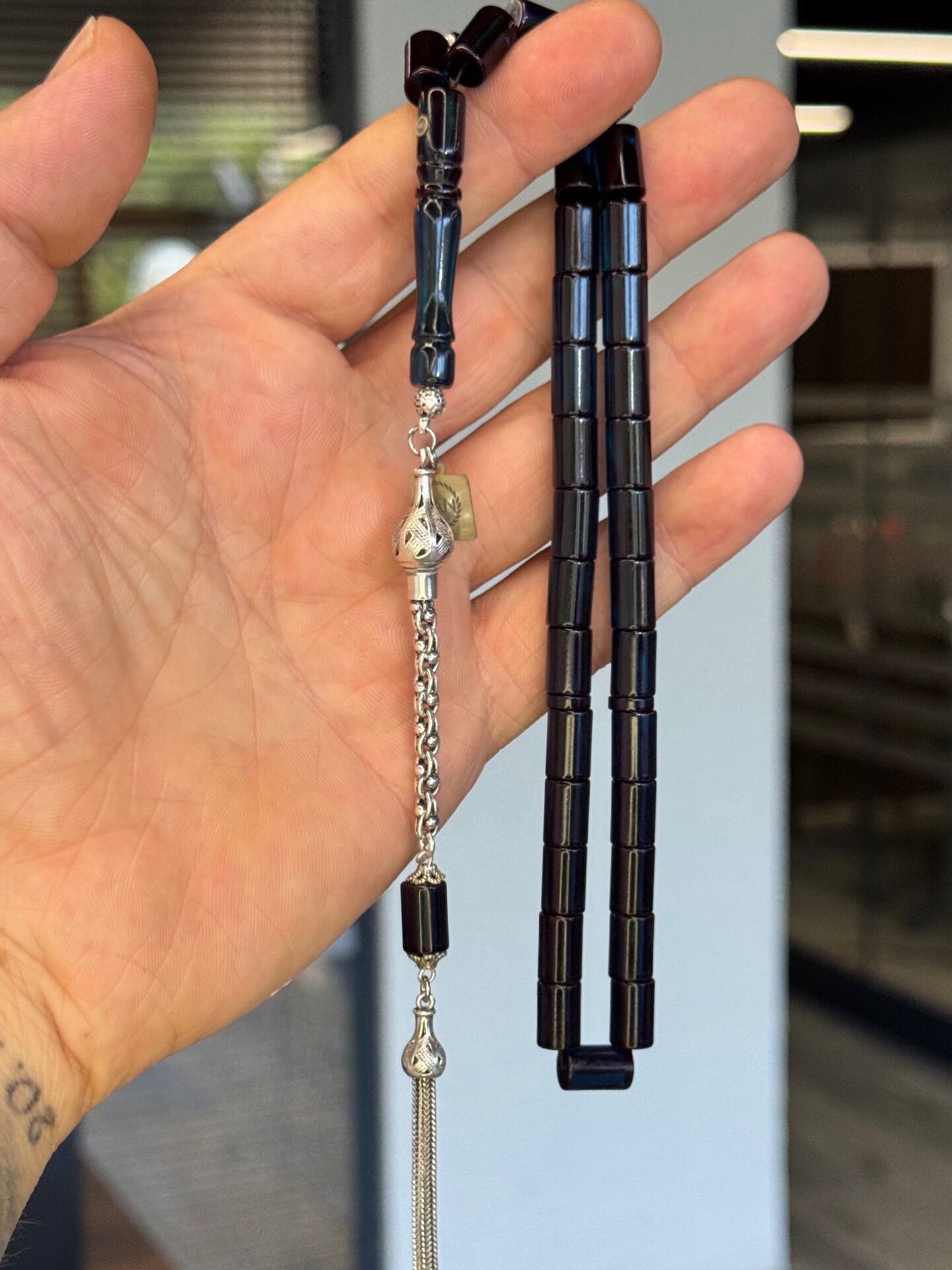 Gümüş Detaylı Usta İşi Kehribar Tespih