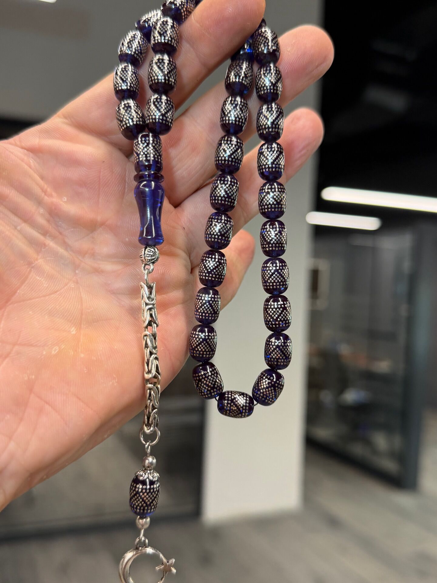 Kapsül Model Gümüş İşçilikli Kehribar Tesbih