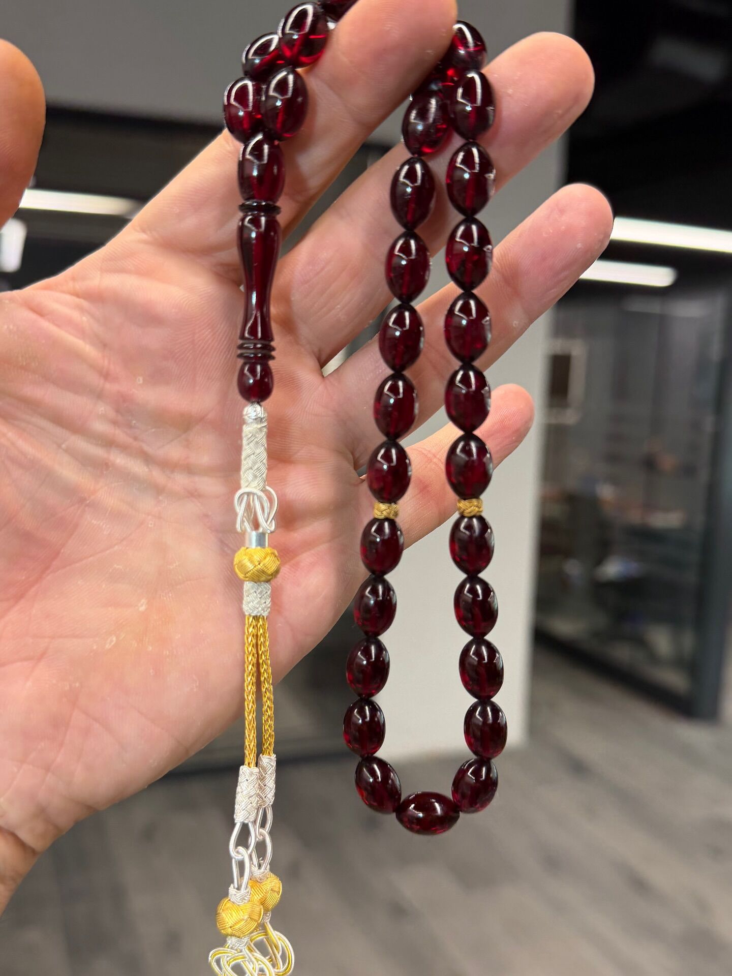 Kazaz Gümüş Püsküllü Ateş Kehribar Tesbih