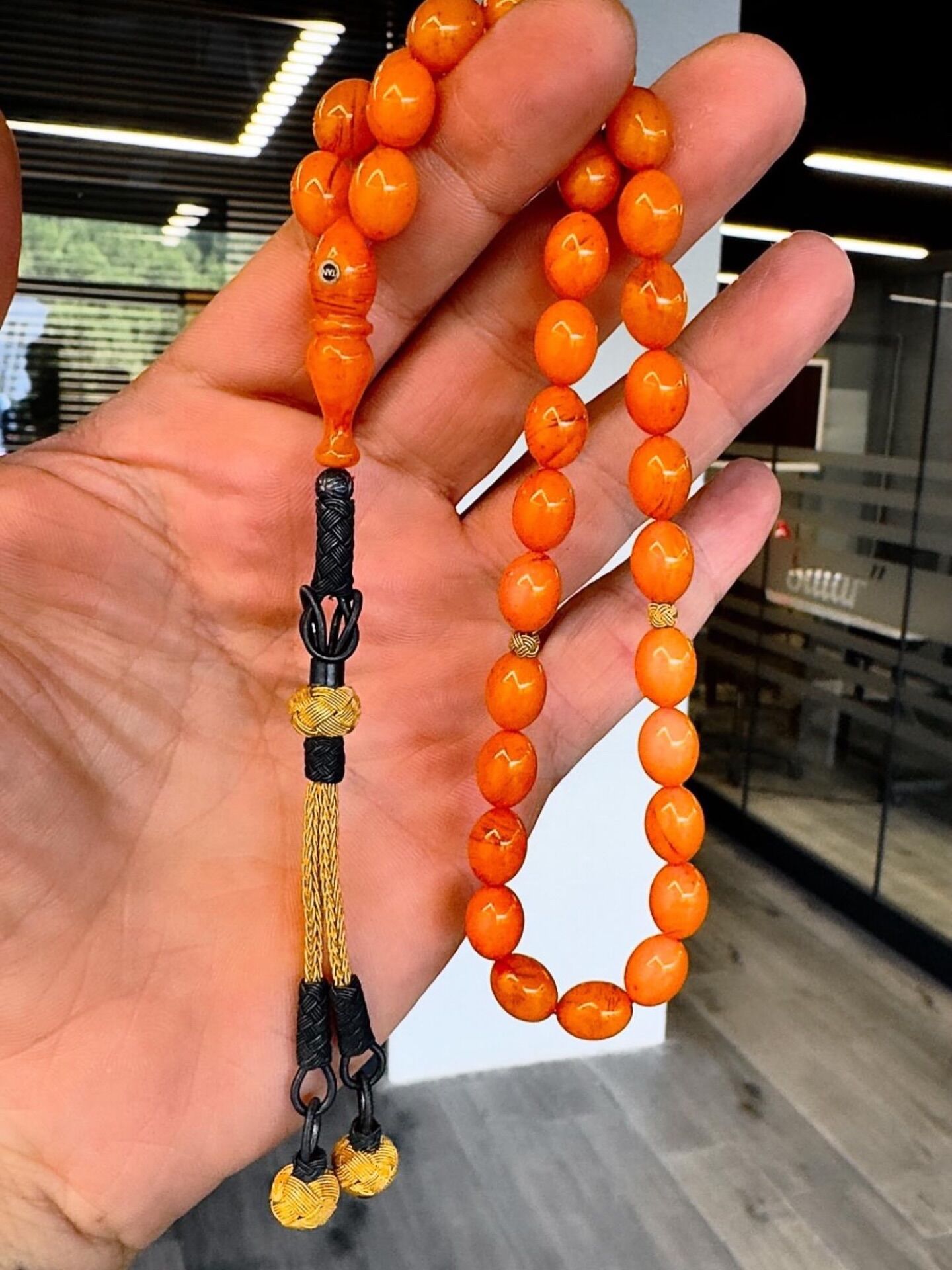 Kazaz Gümüş Takımlı Usta İşçilikli Kehribar Tesbih