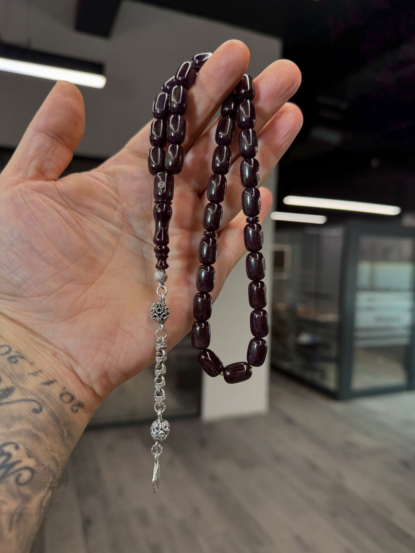 Kazaz Gümüş Takımlı Usta İşçilikli Kehribar Tesbih