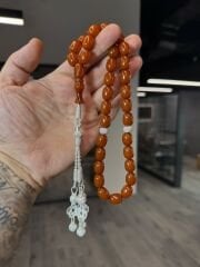 Usta İşçilikli Gümüş Kazaz Püsküllü Kehribar Tesbih