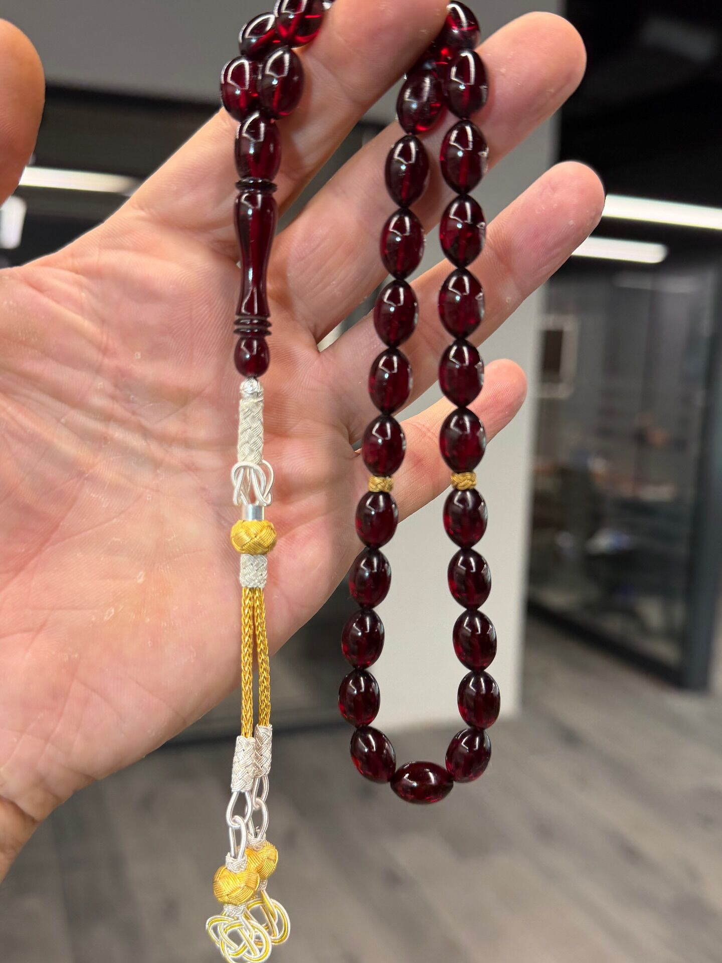 Kazaz Gümüş Takımlı Usta İşçilikli Kehribar Tesbih