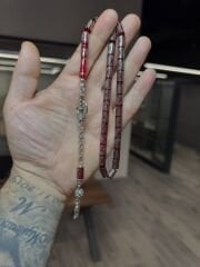 Kesme Model Gümüş İşlemeli Kehribar Tesbih