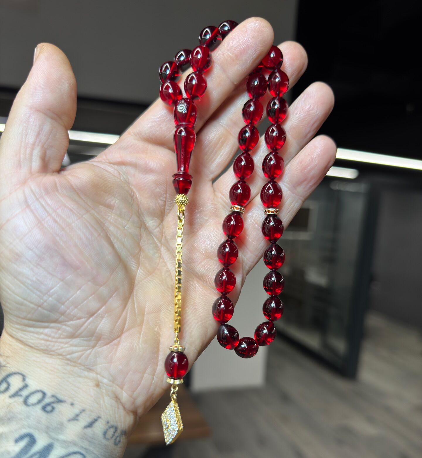 Gümüş Takımlı Usta İşçilikli Kehribar Tesbih