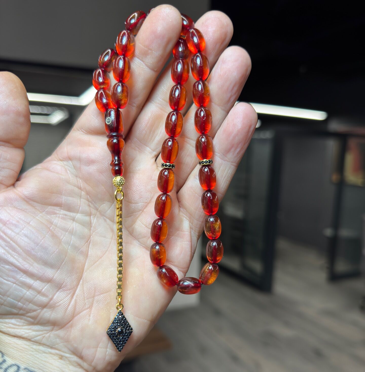 Gümüş Takımlı Usta İşçilikli Kehribar Tesbih