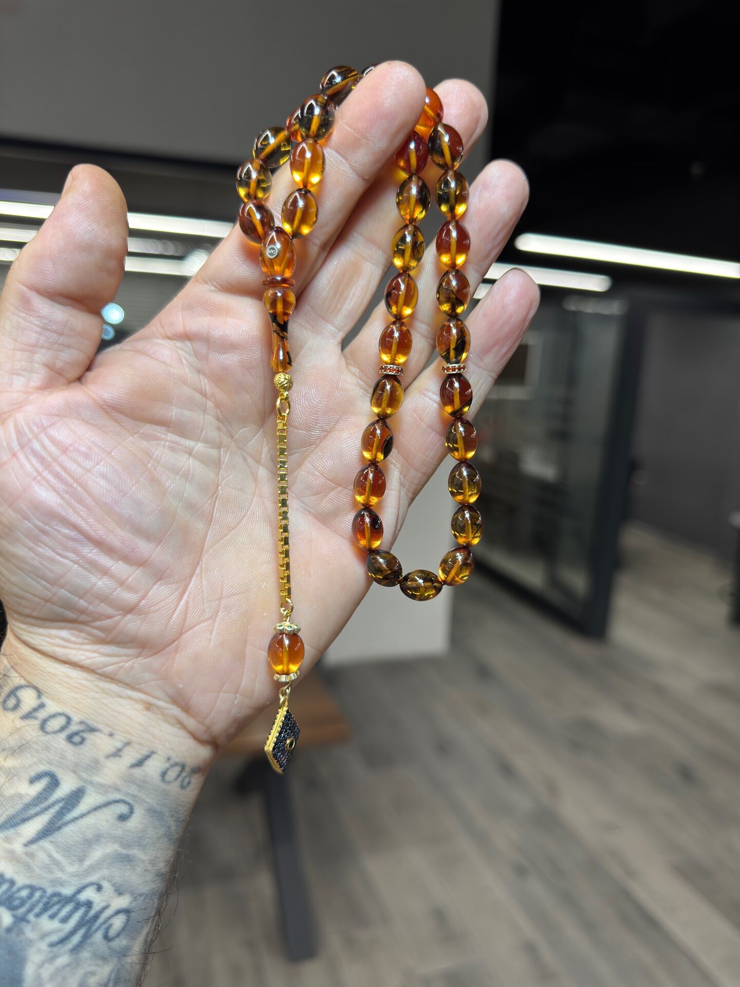 Gümüş Takımlı Usta İşçilikli Kehribar Tesbih