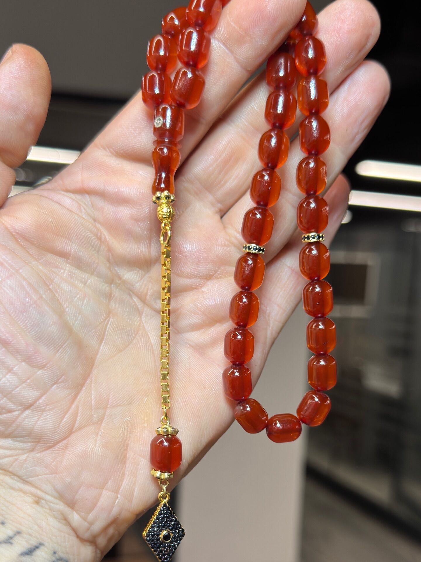 Gümüş Takımlı Usta İşçilikli Kehribar Tesbih