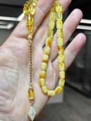 Usta İşçilikli Gümüş Takımlı Damla Kehribar Tesbih