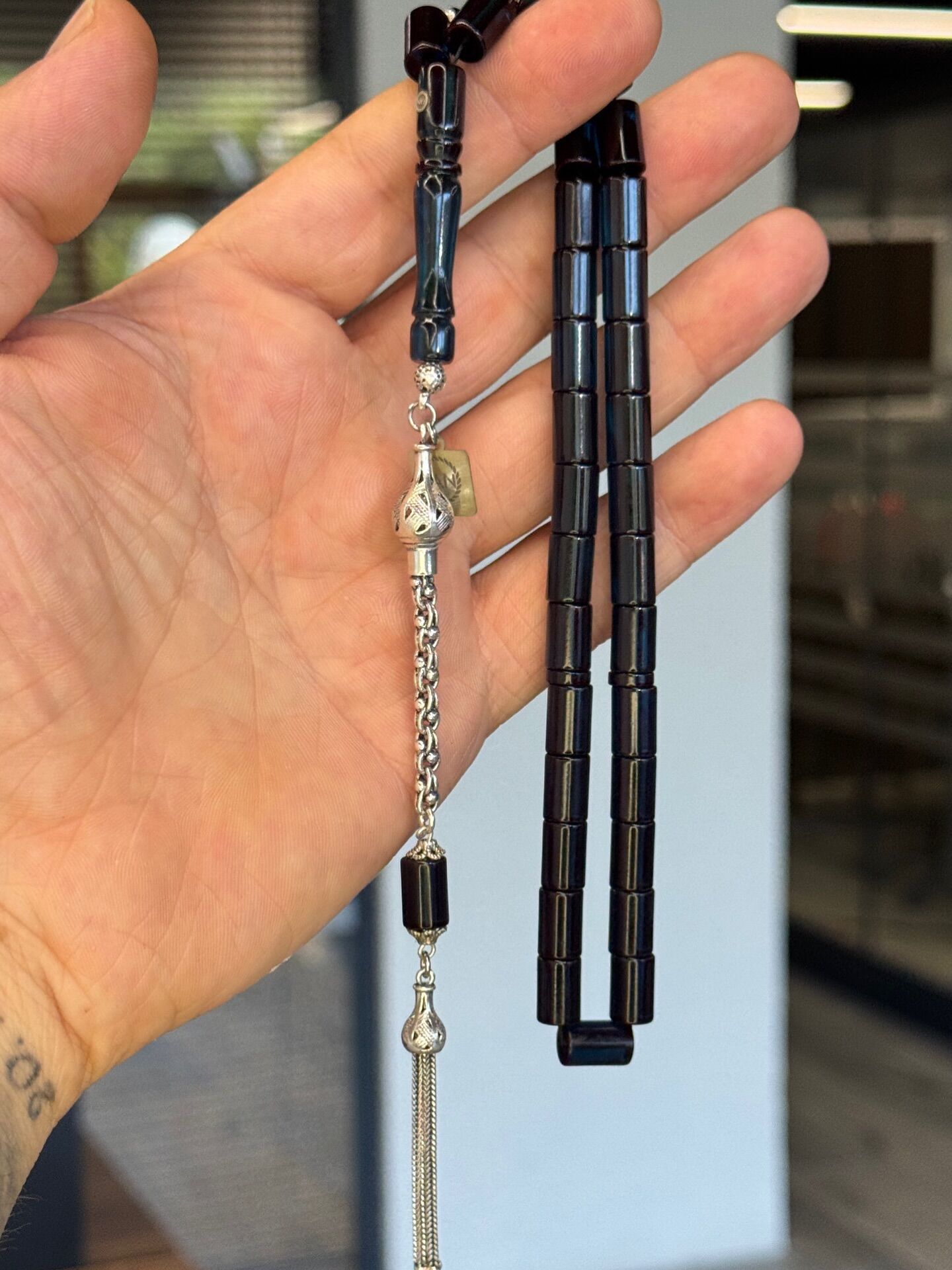 Kesme Model Gümüş Kazaz Püsküllü Kehribar Tesbih