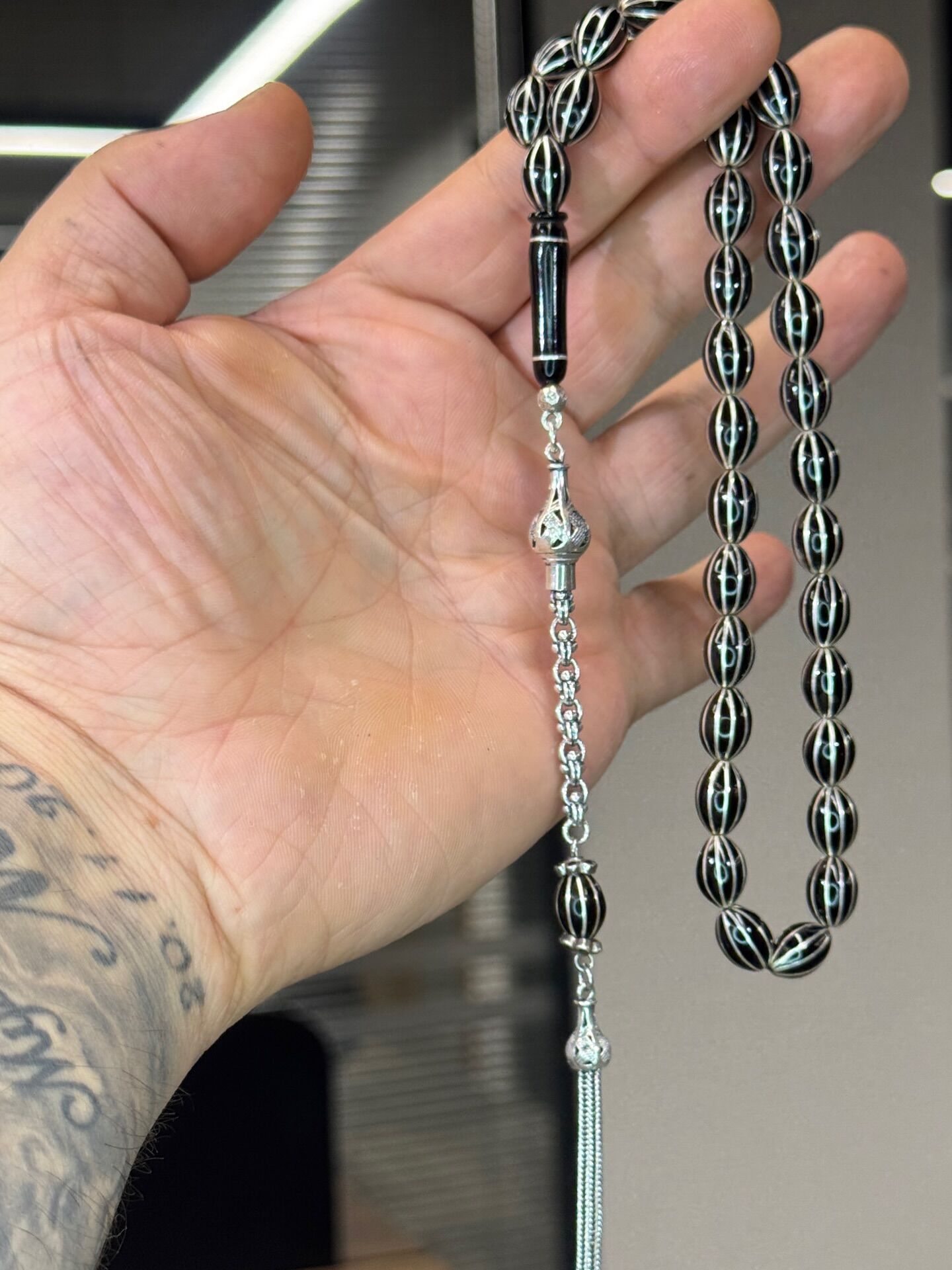 Karpuz Dilimi İşlemeli Oltu Tesbih