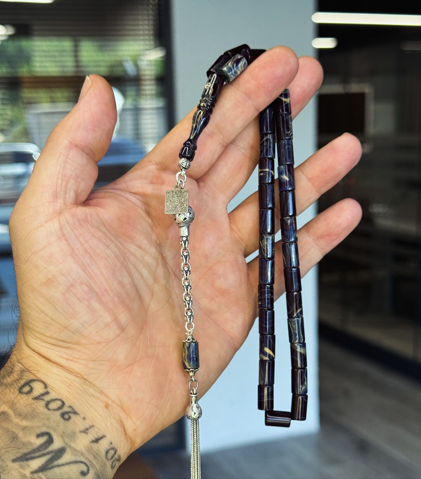 Kesme Model Gümüş Kazaz Püsküllü Kehribar Tesbih