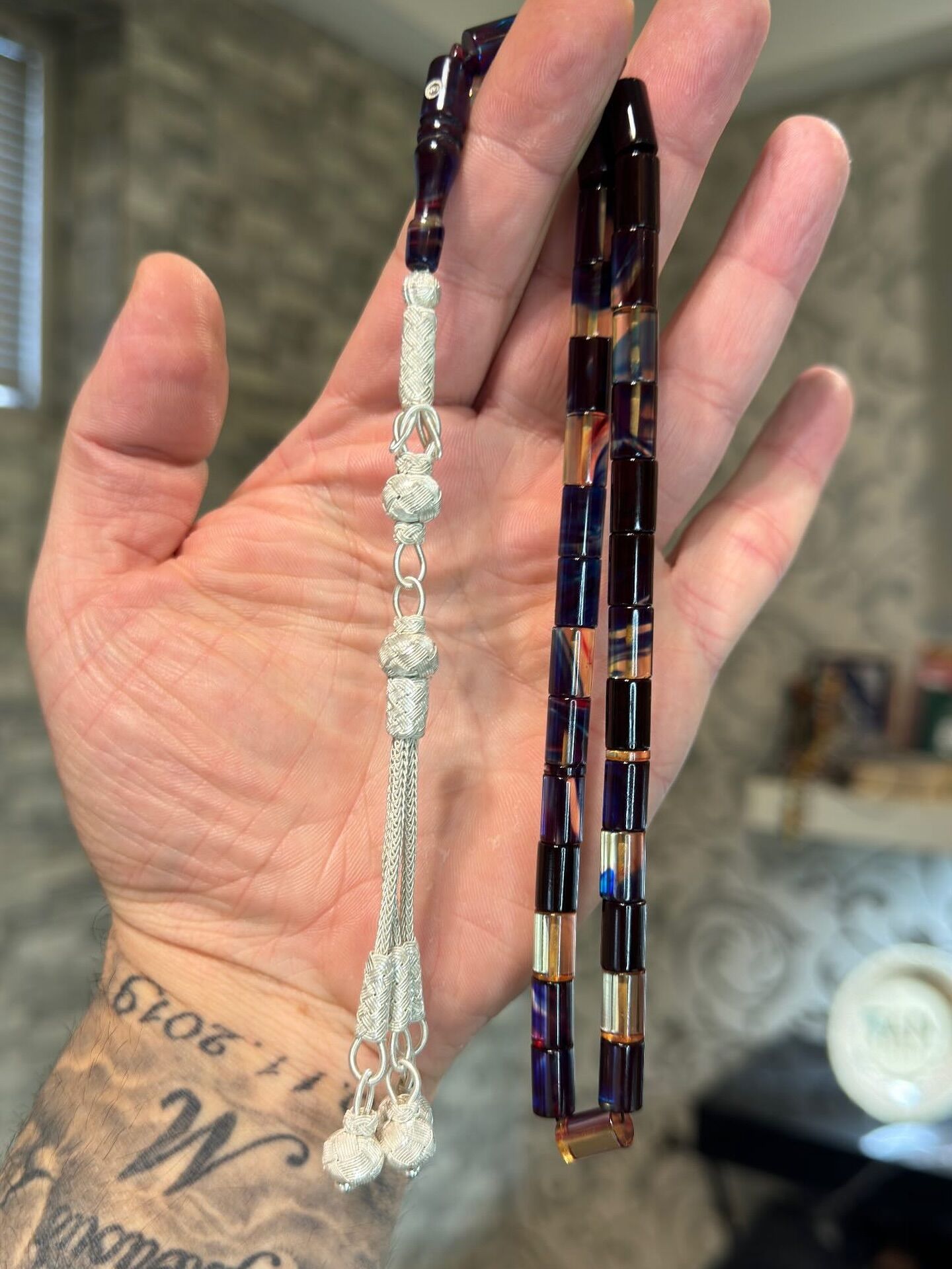 Kesme Model Renk Hareli Kehribar Tesbih - Kazaz Püsküllü