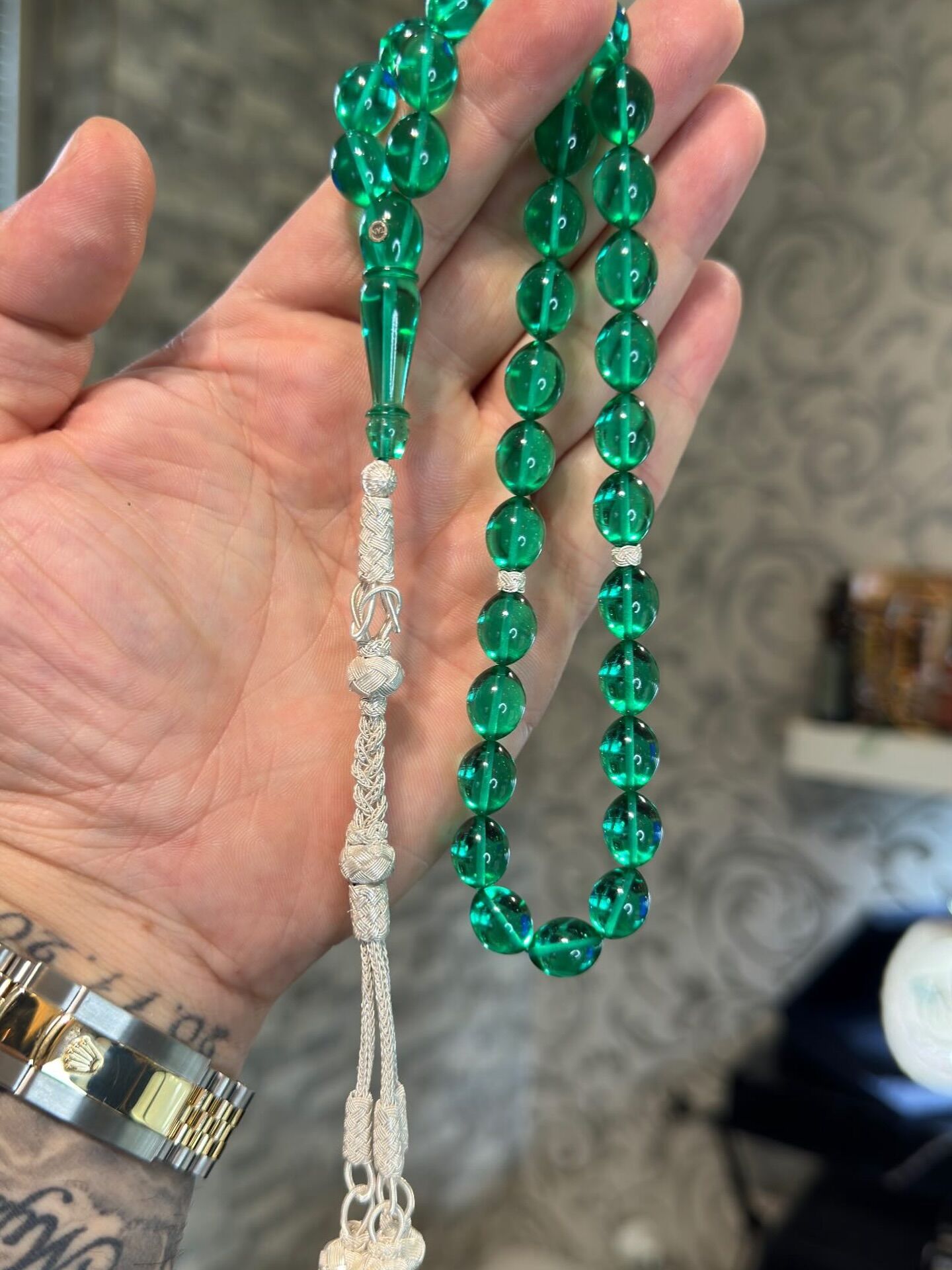 Usta İşçilikli Altın Rodajlı Kehribar Tespih