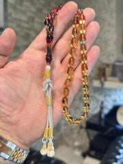 Usta İşçilikli Altın Rodajlı Kehribar Tespih