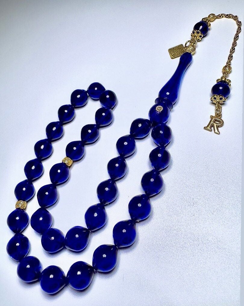 Karekodlu 14 Ayar Altın Püsküllü Usta İşçilikli Kehribar Tespih