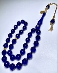 Karekodlu 14 Ayar Altın Püsküllü Usta İşçilikli Kehribar Tespih