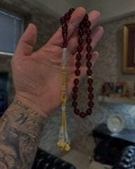 1000 Ayar Gümüş Kazazzlı Ateş Kehribar Tesbih